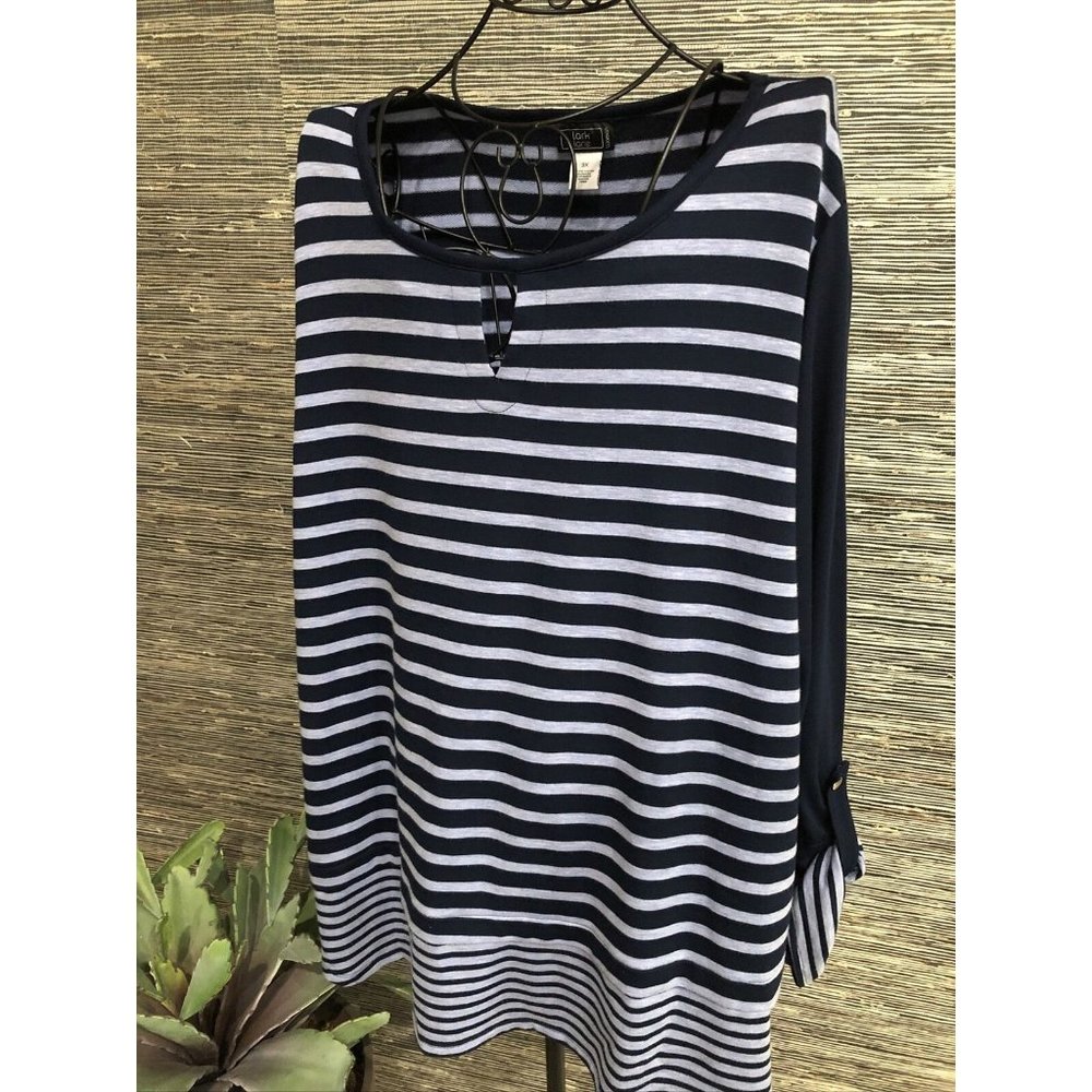 3X Plus Striped Top Sweater Blue Stretch Lark Lane